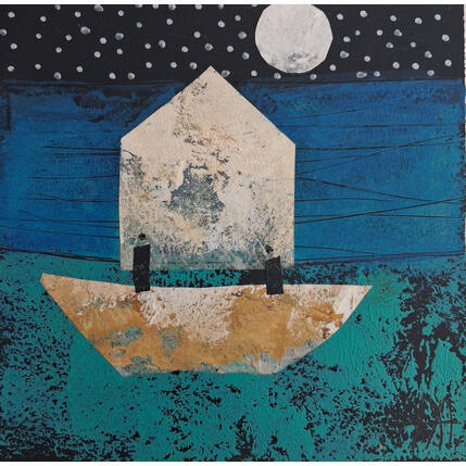 Painting Barco casa by Arias Parera Almudena | Painting Naive art Acrylic, Gluing