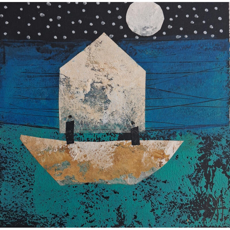 Painting Barco casa by Arias Parera Almudena | Painting Naive art Acrylic Gluing