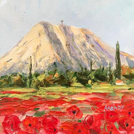 Peinture Champ de coquelicots au pied de la montagne Sainte-Victoire par Arkady | Tableau Figuratif Huile