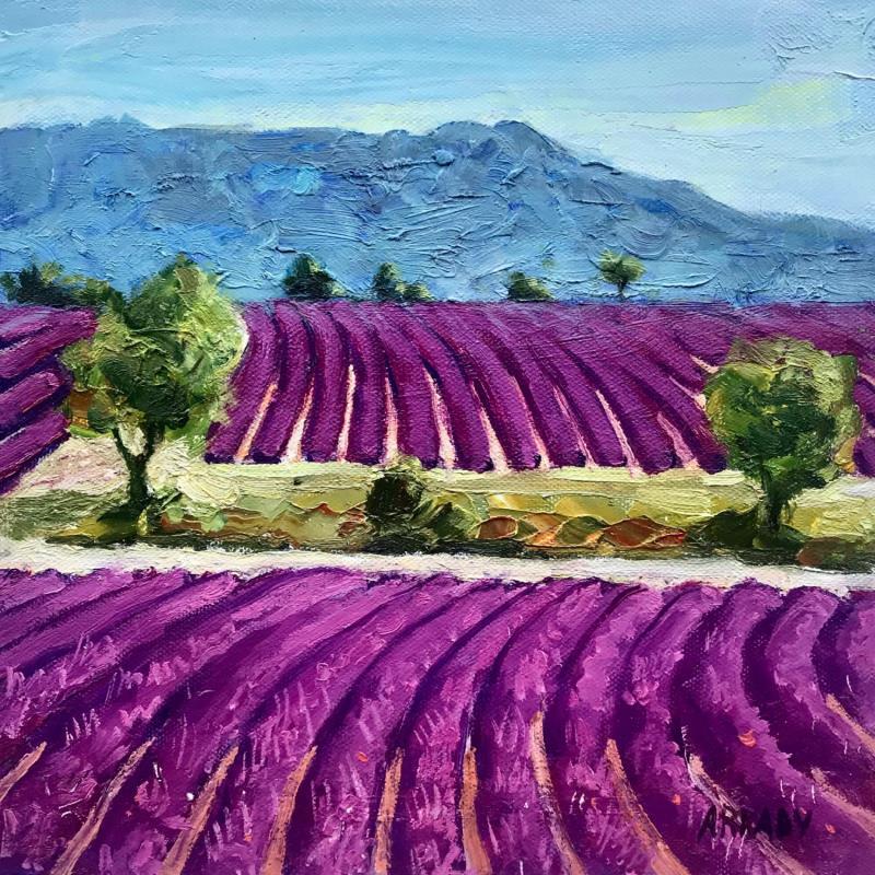 Peinture Les champs de lavande au pied de la Sainte-victoire par Arkady | Tableau Figuratif Huile