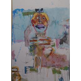 Gemälde Listen to von De Sousa Miguel | Gemälde Art brut Acryl, Collage, Öl, Papier, Pappe Kinder, Porträt