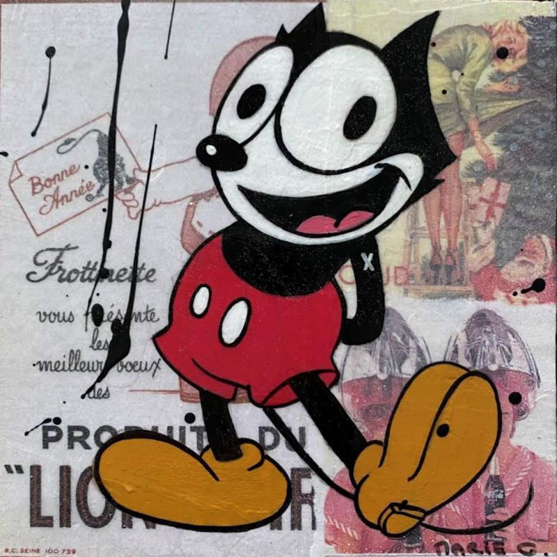 Painting F1  mi chat-mi souris by Marie G.  | Painting Pop-art Pop icons Wood Acrylic Gluing