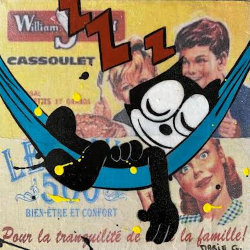 Painting F1  l'heure de la sieste by Marie G.  | Painting Pop-art Pop icons Wood Acrylic Gluing