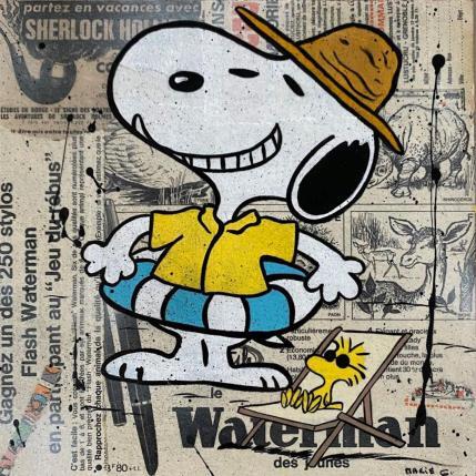 Peinture F3 j'peux pas j'ai plage par Marie G.  | Tableau Pop-art Acrylique, Bois, Collage Icones Pop