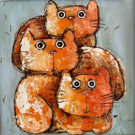 Painting 3 Cats by Maury Hervé | Painting Raw art Ink, Sand Animals