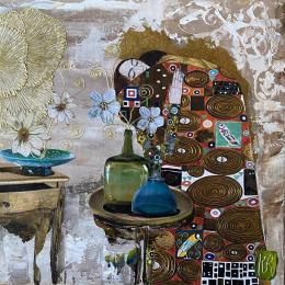 Painting Le bel amour by Romanelli Karine | Painting Figurative Acrylic, Gluing, Paper, Pastel, Posca Life style