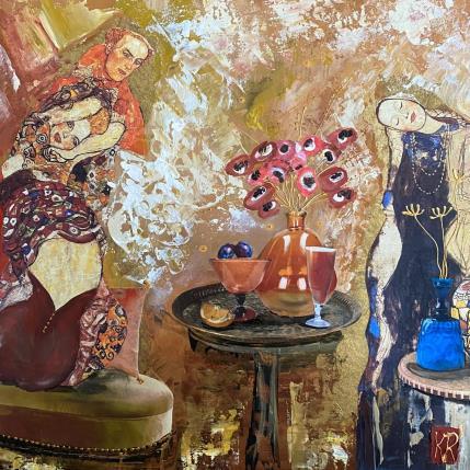 Gemälde Les retrouvailles  von Romanelli Karine | Gemälde Figurativ Acryl, Collage, Papier, Pastell, Posca Alltagsszenen