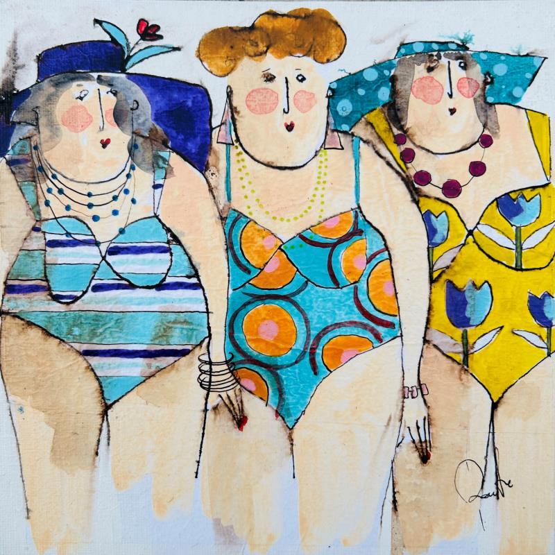 Peinture marlene Justine Laura par Colombo Cécile | Tableau Art naïf Portraits Aquarelle Acrylique Collage Encre Pastel