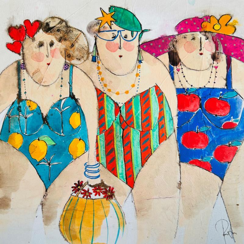 Gemälde Agnes Colette Marguerite von Colombo Cécile | Gemälde Naive Kunst Porträt Aquarell Acryl Collage Tinte Pastell