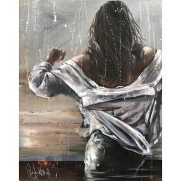 Peinture Marcher sous la pluie  par Desserle Cecile | Tableau Figuratif Acrylique, Huile Portraits
