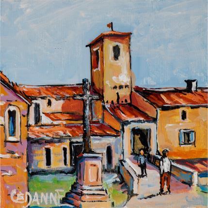 Painting Entrée du village aux couleurs dorées by Cédanne | Painting Figurative Acrylic, Oil Landscapes, Life style, Urban