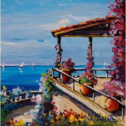 Peinture Belle journée sur la terrasse par Cédanne | Tableau Figuratif Acrylique, Huile Marine, Paysages