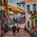Painting Village fleuri animé by Cédanne | Painting Figurative Landscapes Urban Life style Oil Acrylic