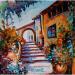 Painting Escalier fleuri by Cédanne | Painting Figurative Landscapes Urban Life style Oil Acrylic