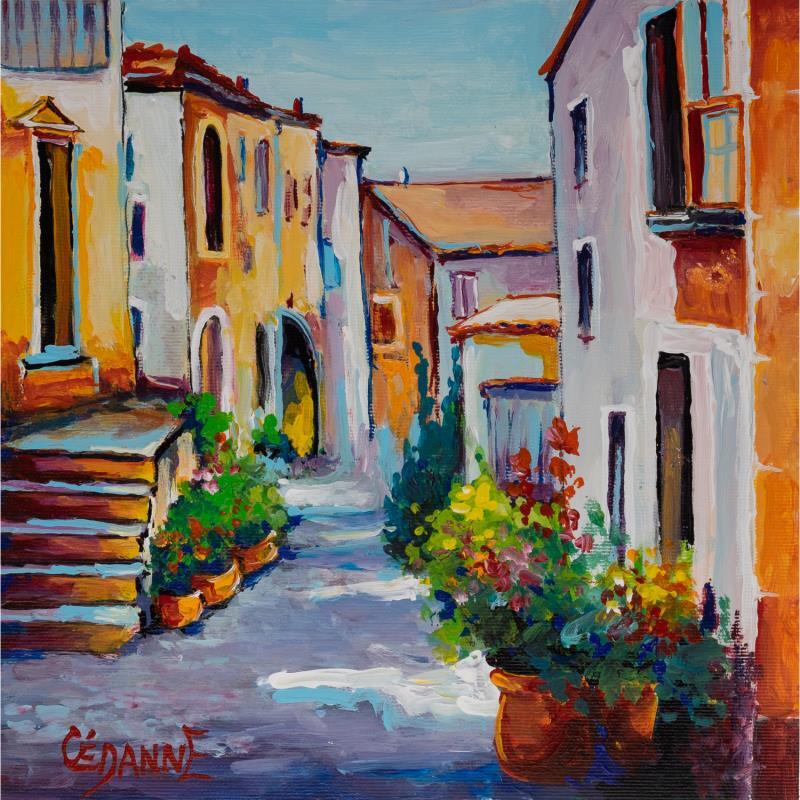Pintura Passage fleuri du vieux village por Cédanne | Pintura Figurativo Paisajes Urbano Life style Aceite Acrílico