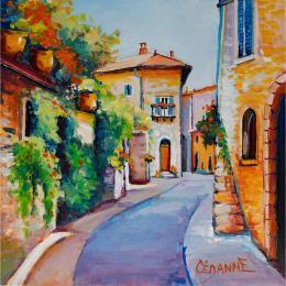 Painting Ruelle à l'entrée du village by Cédanne | Painting Figurative Acrylic, Oil Landscapes, Life style, Urban
