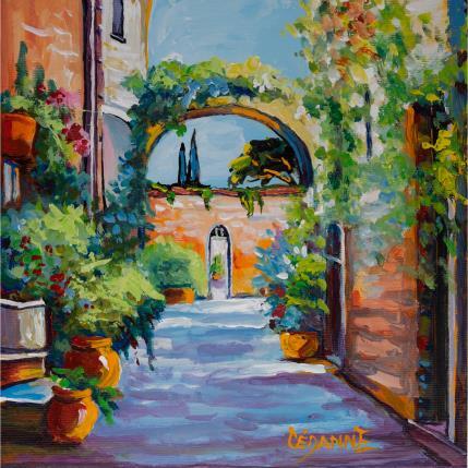 Painting Patio fleuri dans le Sud by Cédanne | Painting Figurative Acrylic, Oil Landscapes, Life style, Urban