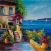 Pintura Terrasse d'une villa en bord de mer por Cédanne | Pintura Figurativo Paisajes Marine Life style Aceite Acrílico
