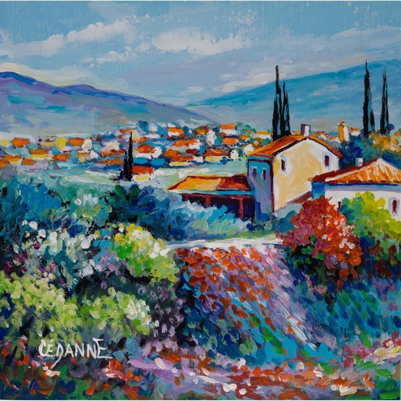 Peinture Panorama sur le village par Cédanne | Tableau Figuratif Paysages Urbain Huile Acrylique