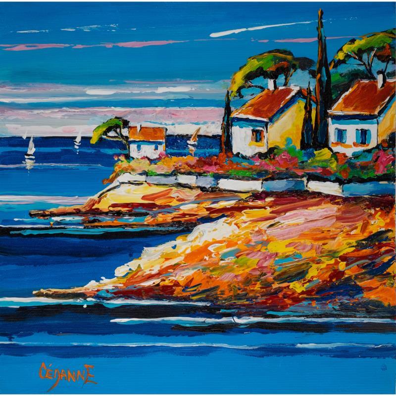 Gemälde Mer bleue et rochers ocres von Cédanne | Gemälde Figurativ Landschaften Marine Öl Acryl