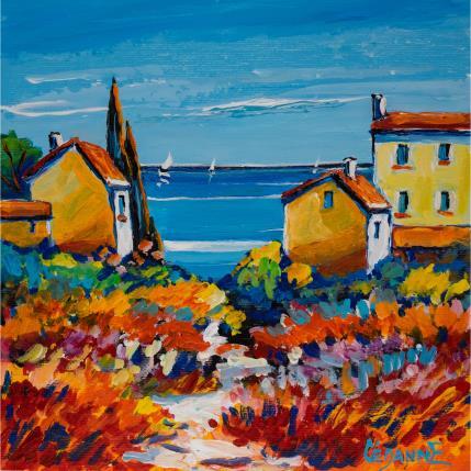 Peinture Chemin coloré jusqu'à la mer par Cédanne | Tableau Figuratif Acrylique, Huile Marine, Paysages