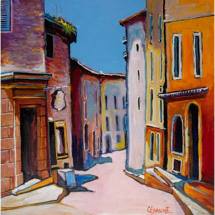 Peinture Ruelle de village ensoleillée par Cédanne | Tableau Figuratif Acrylique, Huile Paysages, Scènes de vie, Urbain