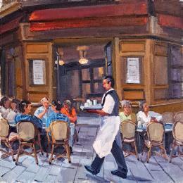 Peinture Apéro en terrasse par Aliamus Béatrice  | Tableau Figuratif Huile Scènes de vie