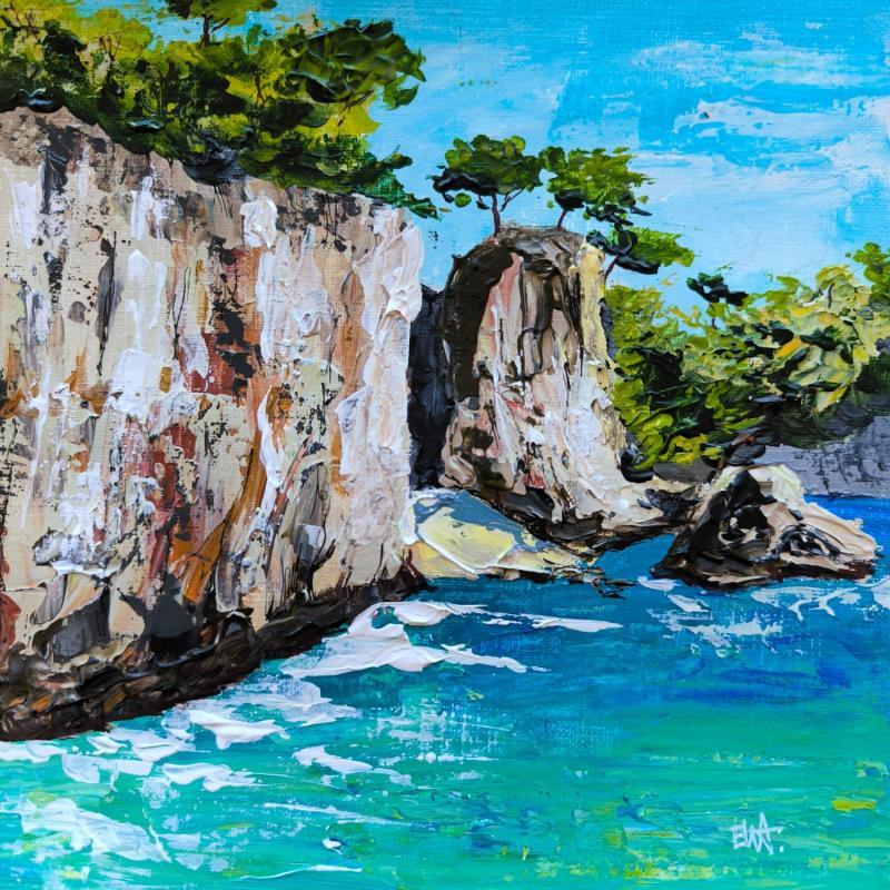 Gemälde Vue sur la falaise von Rey Ewa | Gemälde Figurativ Landschaften Acryl