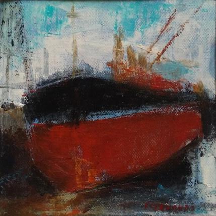 Peinture Bateau Rouge par Fernando | Tableau Figuratif Huile Marine