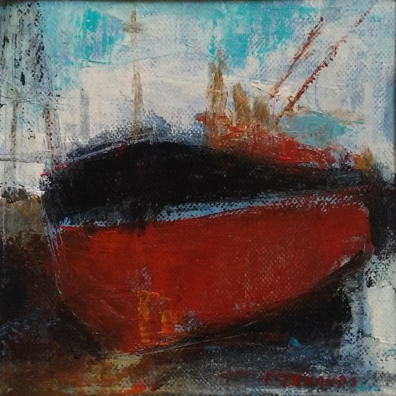 Peinture Bateau Rouge par Fernando | Tableau Figuratif Marine Huile