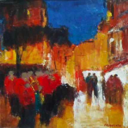 Peinture Soirée festive par Fernando | Tableau Figuratif Huile Architecture, Musique