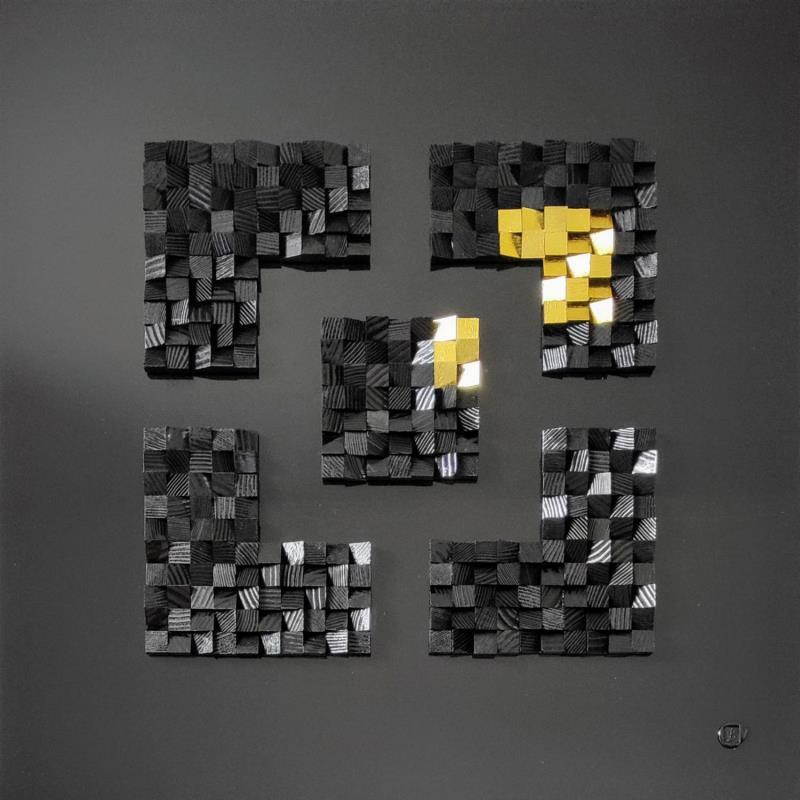 Peinture Soleil Levant par Bauquel Véronique | Tableau Abstrait Minimaliste Bois Acrylique Collage