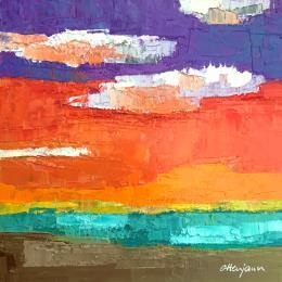 Painting Coucher de soleil by Ottenjann Andrea | Painting Abstract Oil Landscapes, Pop icons