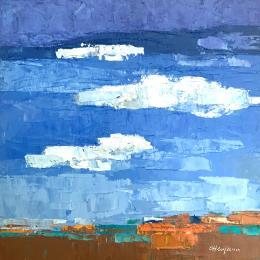 Painting Ciel bleu et plaine orangée by Ottenjann Andrea | Painting Abstract Oil Landscapes