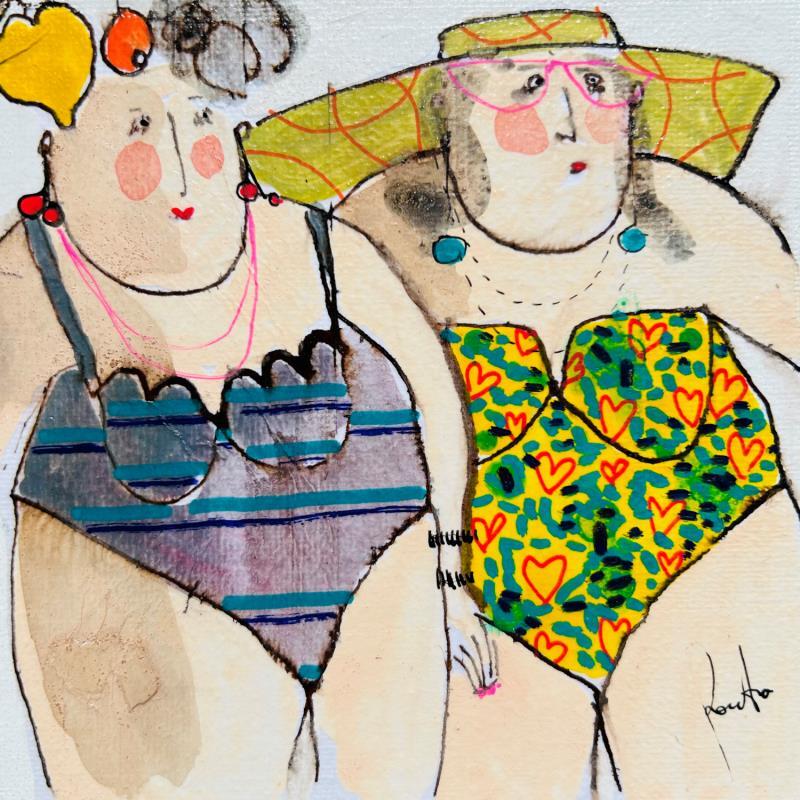 Painting Danielle Yvonne by Colombo Cécile | Painting Naive art Portrait Life style Watercolor Acrylic Gluing Ink Pastel