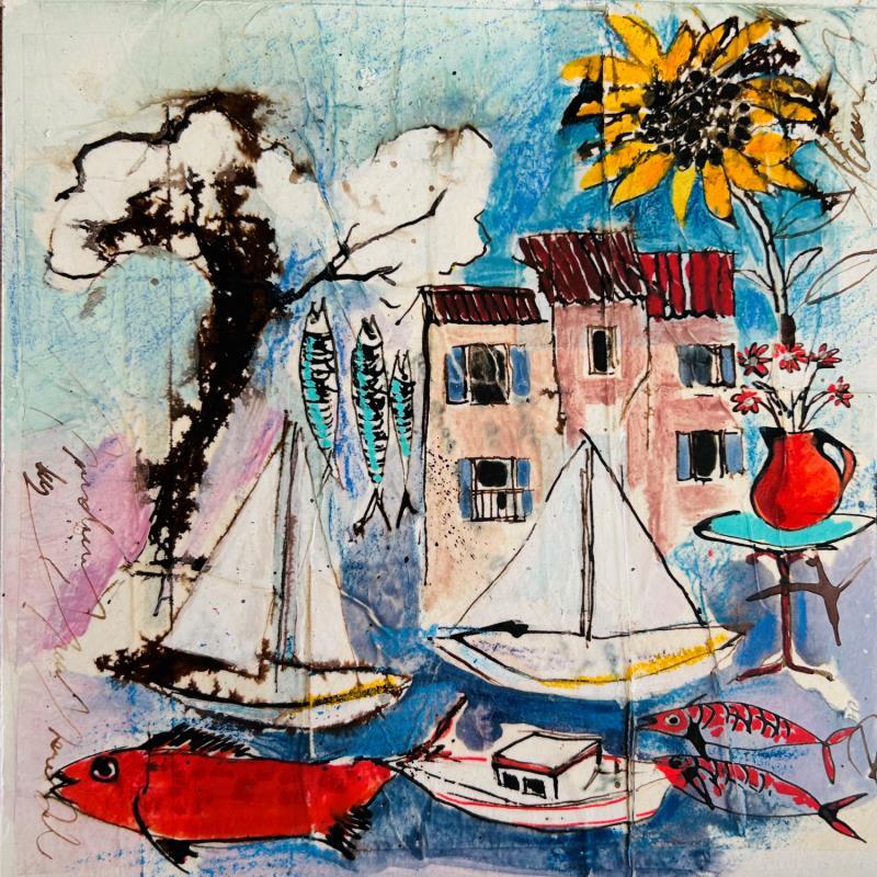 Peinture Tournesol par Colombo Cécile | Tableau Figuratif Paysages Nature Aquarelle Acrylique Collage Encre Pastel