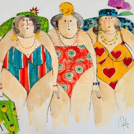 Painting Marie, Claude et Véronique by Colombo Cécile | Painting Naive art Acrylic, Gluing, Ink, Pastel, Watercolor Portrait