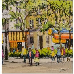 Peinture Cinquième, Place de la Contrescarpe par Decoudun Jean charles | Tableau Figuratif Aquarelle Urbain