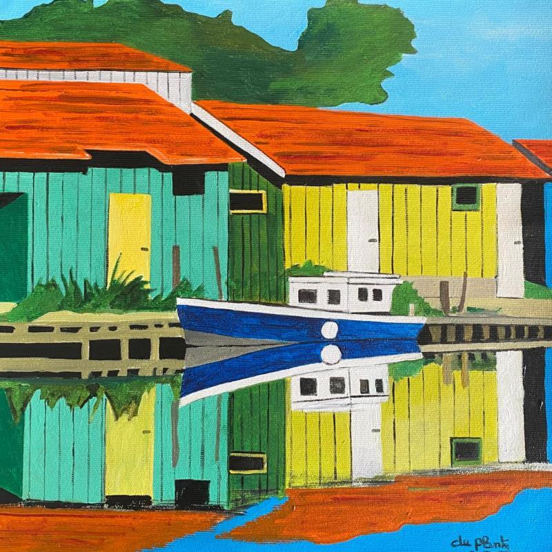 Pintura Les cabanes et le bateau por Du Planty Anne | Pintura Figurativo Marine Arquitectura Acrílico