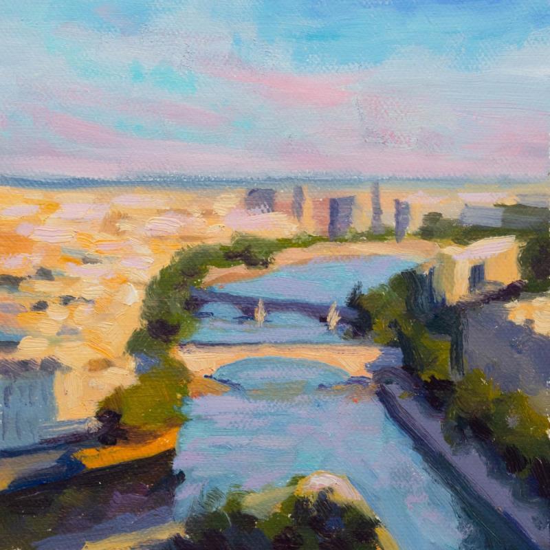 Pintura Vue de la Seine  por Eugène Romain | Pintura Figurativo Paisajes Aceite