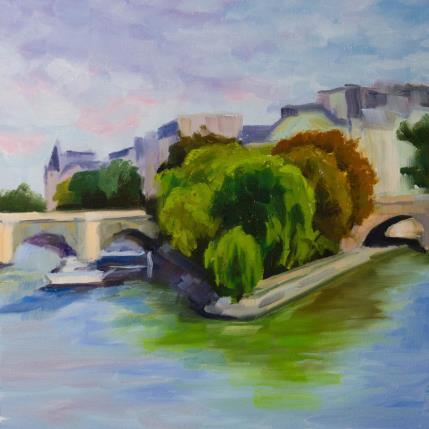 Painting Île de la cité  by Eugène Romain | Painting Figurative Oil Landscapes