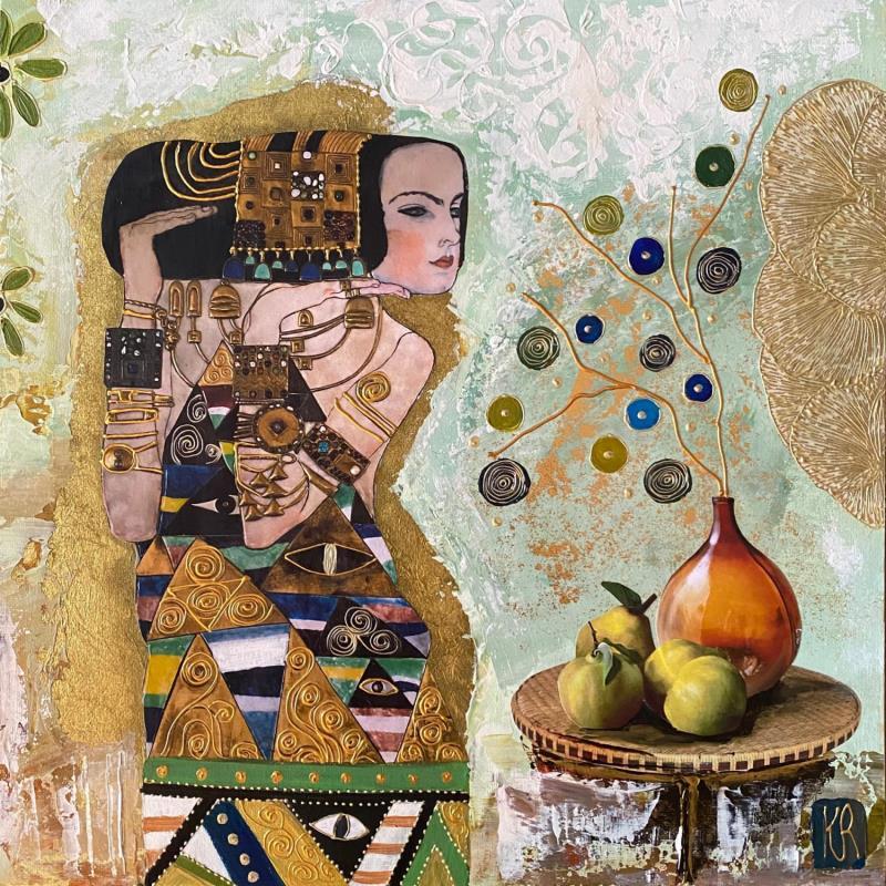 Peinture Alissa par Romanelli Karine | Tableau Figuratif Scènes de vie Acrylique Collage Posca Pastel Feuille d'or Papier