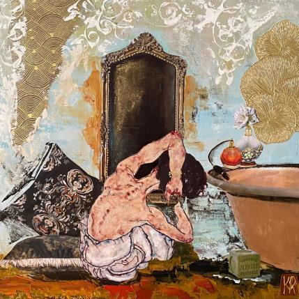 Painting Thé bath  by Romanelli Karine | Painting Figurative Acrylic, Gluing, Pastel, Posca Life style, Nude