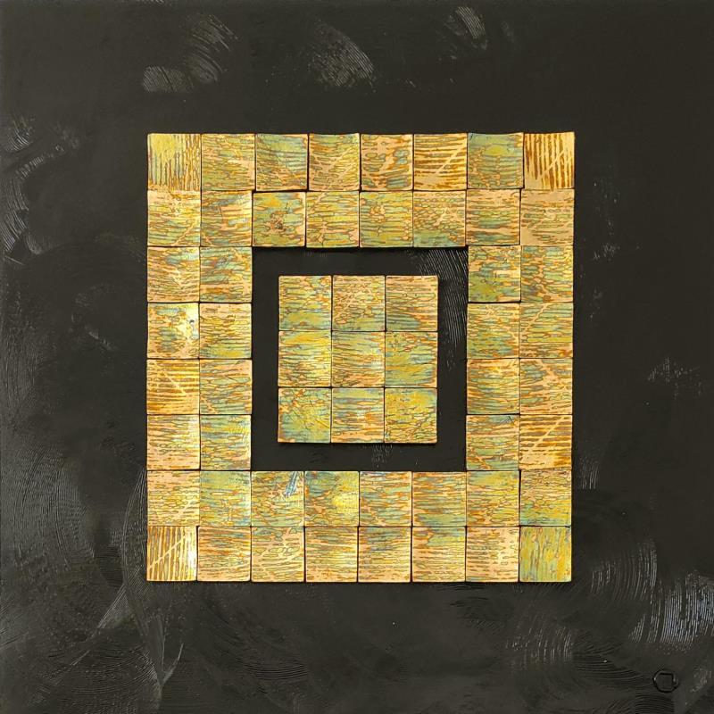 Peinture Reflets D'Eau par Bauquel Véronique | Tableau Abstrait Minimaliste Bois Métal Acrylique Collage Résine Laque