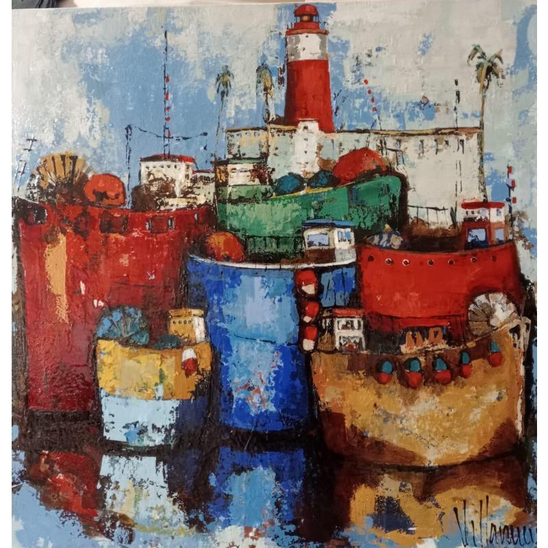 Painting Puerto Pesca by Villanueva Puigdelliura Natalia | Painting Figurative Marine Oil