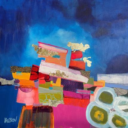Peinture Le paquebot de Mr Paul par Lau Blou | Tableau Abstrait Acrylique, Collage, Feuille d'or, Papier, Pastel Paysages