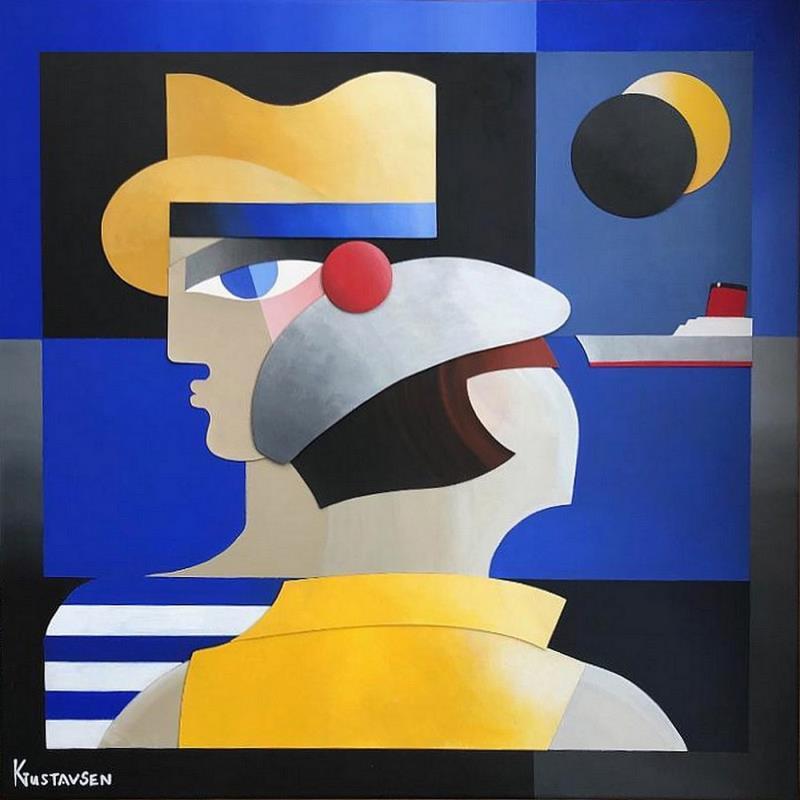 Painting Je t'aime  by Gustavsen Karl | Painting Figurative Portrait Marine Life style Acrylic Gluing