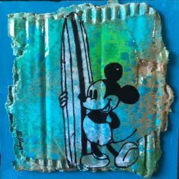 Peinture Mickey surf par Kikayou | Tableau Pop-art Acrylique, Collage, Graffiti Icones Pop