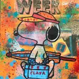 Peinture Snoopy week end par Kikayou | Tableau Pop-art Acrylique, Collage, Graffiti Icones Pop