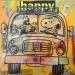 Peinture Snoopy school bus par Kikayou | Tableau Pop-art Icones Pop Graffiti Acrylique Collage